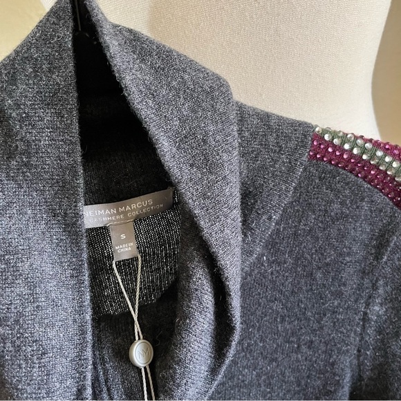 NWT Neiman Marcus Cashmere Collection Embroidered Stripe Zip Jacket Cardigan S - Picture 7 of 8